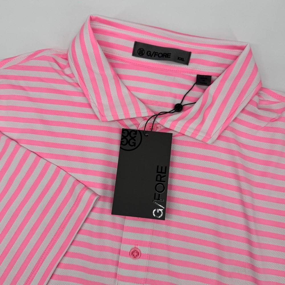 G/Fore Performance Men's 2XL Barbie Core Pink White‎ Stripe Polo Shirt NWT